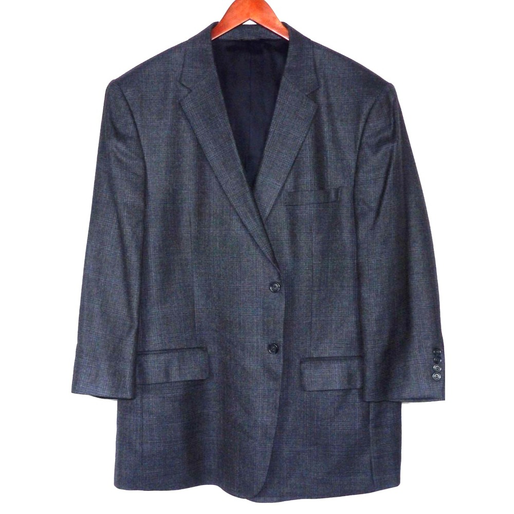 Jos. A. Bank Silk/Wool Dark Blue Plaid 2 Button Blazer Men's 48R Tailored Fit